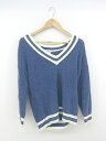 ◇ JEANASIS ジーナシス Vネック 7G 長袖 ビッグ チルデンニット セーター サイズF ブルー ホワイト系 レディース P 【中古】