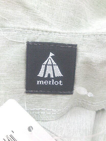 ◇ merlot メルロー Vネック ノースリーブ 膝下丈 ワンピース グリーン系 ホワイト系 レディース P 【中古】