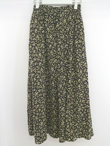 ◇ coen コーエン 花柄 ロング フレア スカート サイズF ブラック イエロー レディース P 【中古】