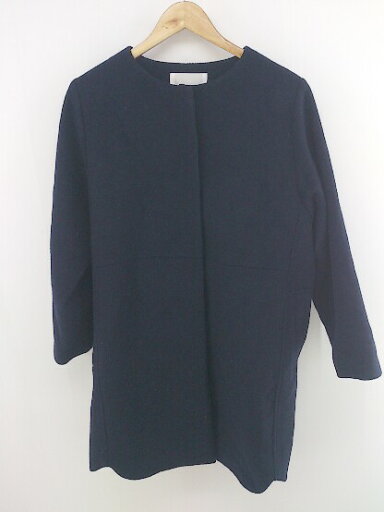 ◇ AMIW アミウ ウール混 ノーカラー 長袖 コート サイズ38 ネイビー レディース P 【中古】 ◇ AMIW アミウ ウール混 ノーカラー 長袖 コート サイズ38 ネイビー レディース P 【中古】