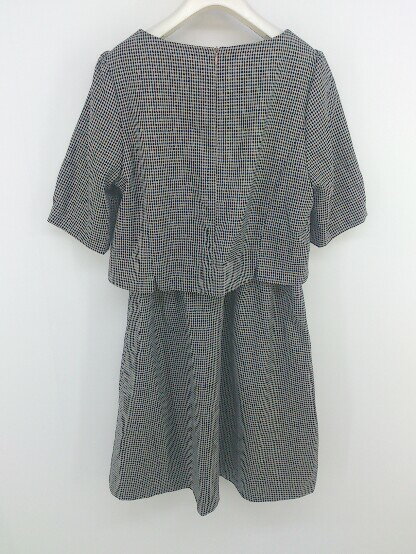 ◇ ASTORIA ODIER ウエストゴム チェック 五分袖 ミニ フレア ワンピース ホワイト ブラック マルチ レディース P 【中古】