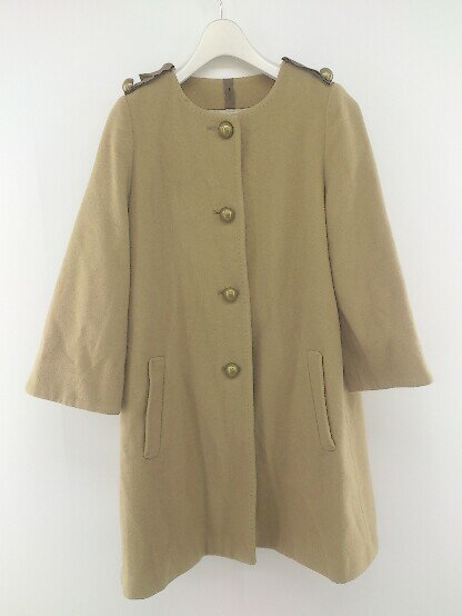 ◇ LANVIN en Bleu チャイニーズラクーンファー 長袖 ノーカラー コート サイズ36 ベージュ レディース P 【中古】