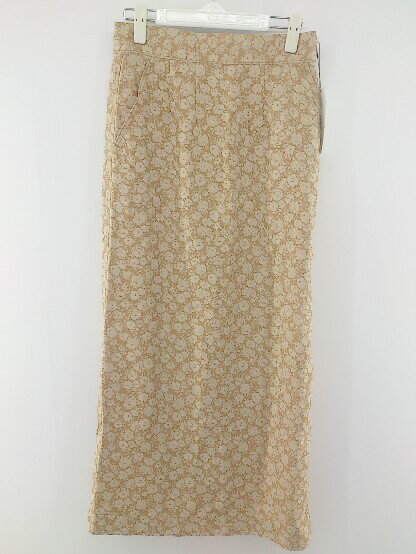 ◇ ◎ ●未使用● yuw 花柄 ウエストゴム スリット ロング ナロー スカート サイズL オレンジ ベージュ系 レディース P 【中古】