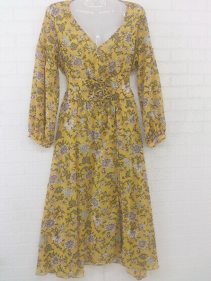 ◇ ◎ BLISS POINT ブリスポイント ベルト付 花柄 フラワー 長袖 ロング ワンピース サイズM イエロー マルチ レディース P 【中古】