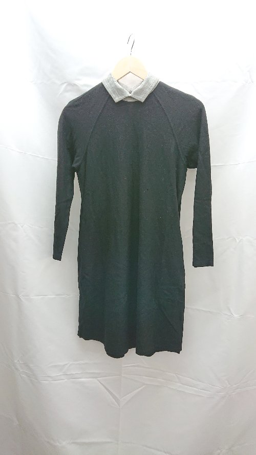 ◇ bulle de savon ビュルデサボン シンプル 薄手 ウール100% 長袖 ミニ ワンピース サイズF ブラック系 レディース E 【中古】