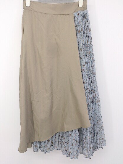 ◇ DOUDOU × SWITCH BY ARCH 切替 プリーツ 柄 ロング フレア スカート サイズF ベージュ系 ブルー系 レディース P 【中古】