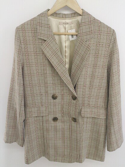 ◇ NICE CLAUP ナイスクラップ チェック柄 長袖 ジャケット サイズF ベージュ系 レディース E 【中古】
