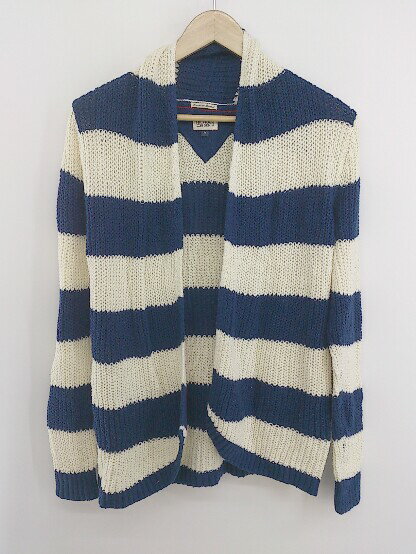 ◇ HILFIGER DENIM ボーダー コットン ニット 長袖 カーディガン サイズ M ネイビー ホワイト レディース P 【中古】