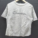 ◇ Champion チャンピオン ブランドロゴ刺繍 切りっぱなし風 半袖 スウェット サイズM グレー レディース メンズ E 【中古】