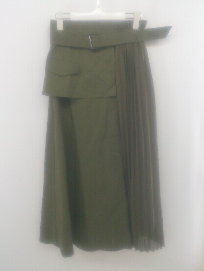 ◇ ◎ Discoat ディスコート ウエストベルト付 プリーツ 切替 ロング スカート サイズF カーキ レディース P 【中古】