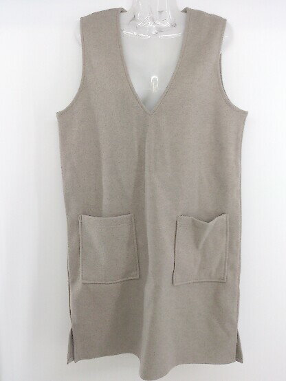 ◇ La-gemme Vネック ノースリーブ 膝下丈 ジャンパースカート ワンピース サイズM グレージュ系 レディース P 【中古】