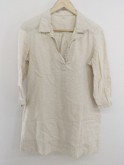 ◇ MUJI 無印良品 ムジルシ リネン100% 七分袖 チュニック シャツ サイズL ベージュ レディース P 【中古】のサムネイル