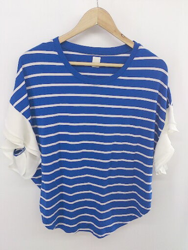 ◇ HERE'S ヒアーズ ボーダー 切替 半袖 Tシャツ カットソー サイズS ブルー系 ホワイト レディース P 【中古】 ◇ HERE'S ヒアーズ ボーダー 切替 半袖 Tシャツ カットソー サイズS ブルー系 ホワイト レディース P 【中古】