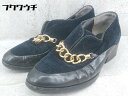 ◇ 3.1 Phillip Lim チェーン コーデュロイ ヒール ローファー シューズ サイズ37 ブラック ネイビー レディース 【中古】