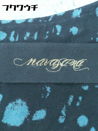 ◇ navasana ナバアサナ ビジュー 総柄 七分袖 ミニ ワンピース サイズF ブラック ホワイト ブルー レディース 【中古】