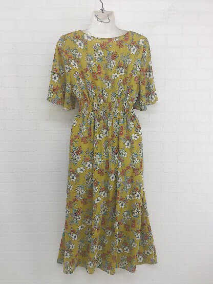 ◇ ◎ CIAOPANIC チャオパニック 花柄 Vネック 五分袖 膝下丈 ワンピース サイズ M マスタード レディース P 【中古】