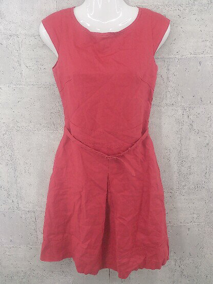 ◇ ◎ green label relaxing UNITED ARROWS ベルト付 リネン100% 半袖 膝丈 ワンピース サイズ38 レッド系 レディース 【中古】