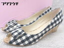 ◇ ◎ floce floce floce floce ギンガムチェック ヒール オープントゥ パンプス サイズ23.5 ブラック ホワイト レディース 【中古】(4)