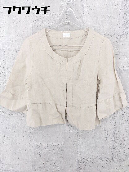 ◇ MELROSE メルローズ リネン100% 七分袖 ノーカラー ジャケット ベージュ レディース 【中古】