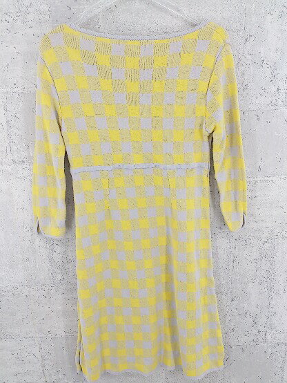 ◇ UNIVERVAL MUSE ユニバーバル ミューズ チェック 長袖 ミニ ワンピース イエロー グレー レディース 【中古】