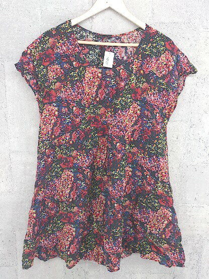 ◇ bulle de savon ビュルデサボン 花柄 フレンチスリーブ ミニ ワンピース サイズFREE ブラック レッド マルチ レディース 【中古】