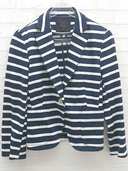 ◇ INED イネド ボーダー ジャケット サイズ7 ネイビー ホワイト レディース 【中古】