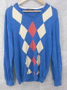 ◇ BEAUTY&YOUTH UNITED ARROWS アーガイル柄 コットン ニット 長袖 Vネック セーター サイズL ブルー マルチ メンズ 【中古】