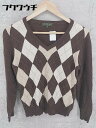 ◇ Eddie Bauer アーガイル柄 コットン ニット 長袖 Vネック セーター サイズPS ベージュ ブラウン レディース 【中古】