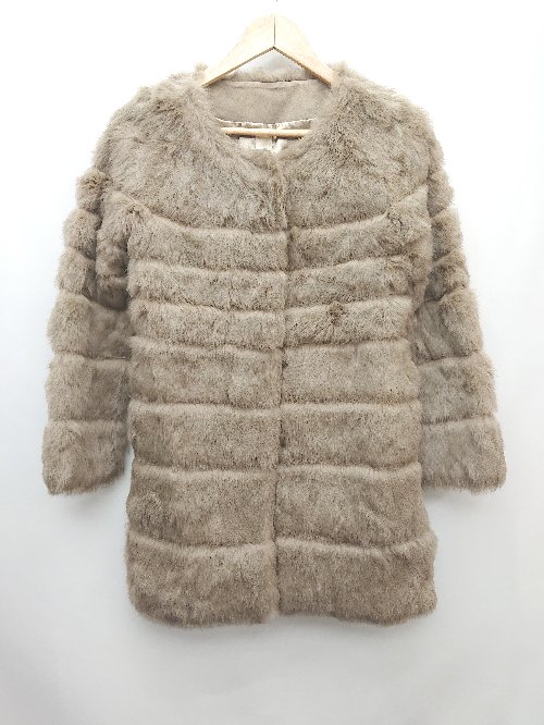 ◇ SPIRAISPICE スパイラルスパイス ラビットファー 豚革 ノーカラー 長袖 コート サイズF ベージュ系 ..