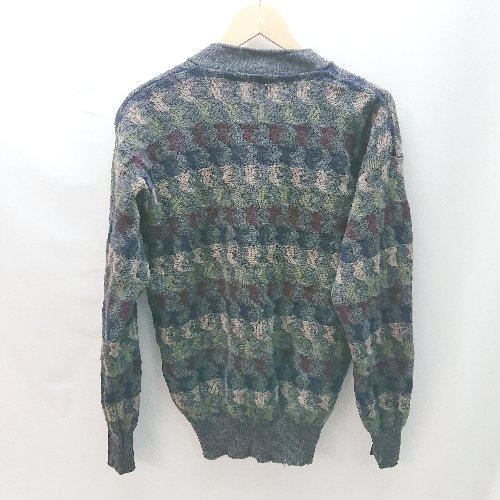 ◇ ノ−ブランド 総柄 古着 ウール made in URUGUAY 袖ウエストリブ 長袖 カ−ディガン サイズ グレ−系 メンズ E 【中古】