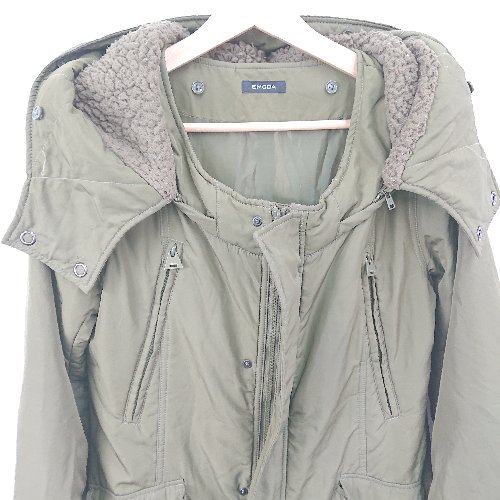 ■ EMODA エモダ フード取り外し可 オーバーサイズ 長袖 ジャンパー サイズM カーキ レディース メンズ E 【中古】