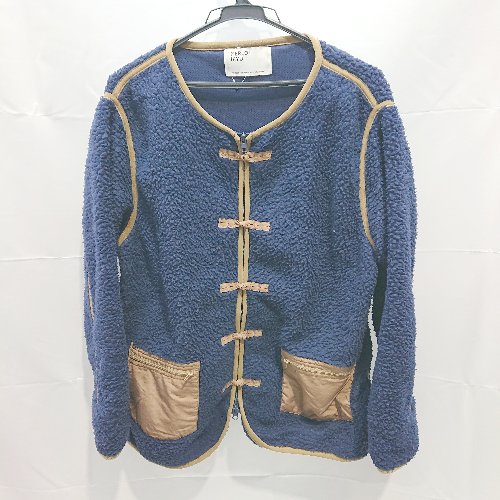 ◇ MERLOT IKYU メルロー チャイナボタン クルーネック ボア 長袖 ジャケット アウター 表記なし ネイビー系 レディース E 【中古】