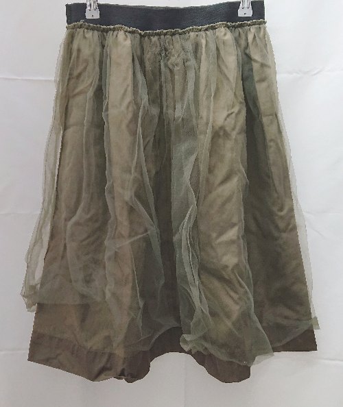 ◇ simplicite シンプリシテェ チュール　ウエストゴム ひざ丈 フレア スカート 表記なし カーキ レディース E 【中古】