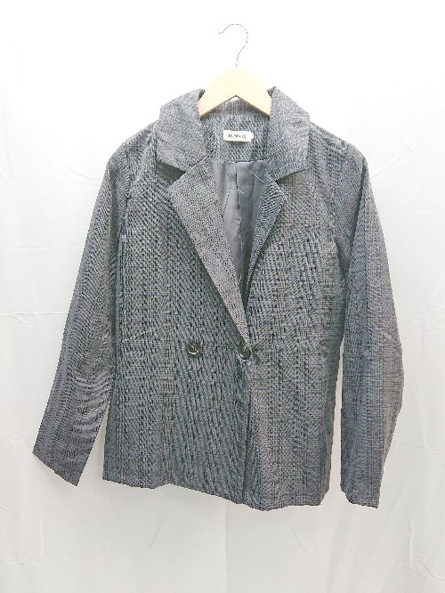 ◇ JUNOAH ジュノア グレンチェック ダブルボタン ワンタック セットアップ パンツ サイズL ダークグレー系 レディース E 【中古】