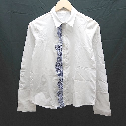 ◇ Miumann H フロントボタン　フレアデザイン 長袖 シャツ 表記なし ホワイト レディース E 【中古】