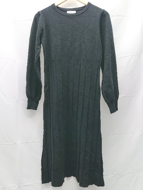 ◇ ketty cherie ケティシェリー リブ ニット フレア 長袖 ロング ワンピース サイズ2 ブラック レディース E 【中古】
