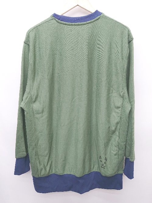 ◇ ⊇ WANKODO 長袖 リブ配色トレーナー サイズL カーキ ネイビー レディース メンズ P 【中古】