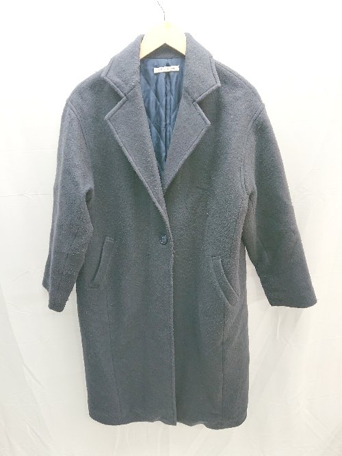 ◇ PREFERIR フロントボタン 長袖 チェスターコート サイズL ネイビー レディース E 【中古】