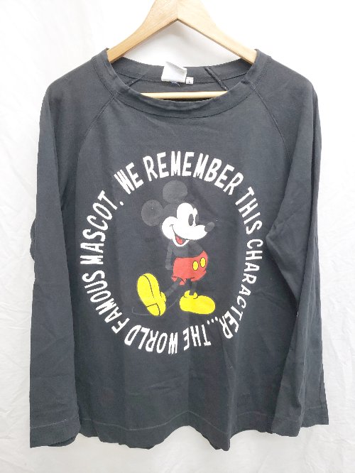 ◇ Θ Disney PLASTIC TOYS ミッキーマウス 長袖 Tシャツ カットソー サイズL ブラック レディース P 【中古】