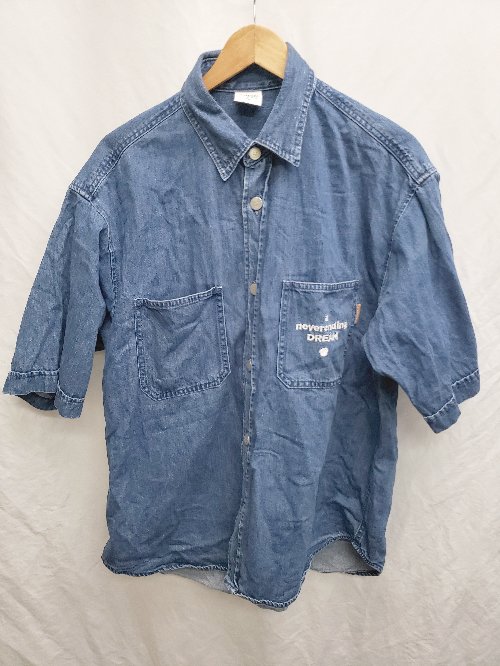 ◇ ⊂ GU × STUDIO SEVEN 五分袖 デニム シャツ サイズL ブルー系 メンズ P 【中古】