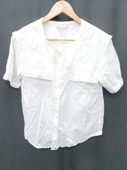 ◇ ⊂ continuer de NICE CLAUP レース ボリュームカラー 半袖 シャツ ブラウス ホワイト レディース P 【中古】