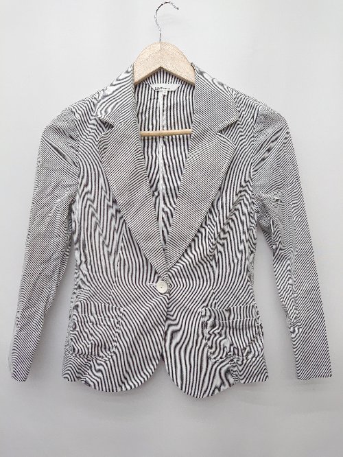 ◇ ⊂ CLEAR IMPRESSION ストライプ コットン100% 長袖 テーラード ジャケット サイズ1 グレー系 レディース P 【中古】