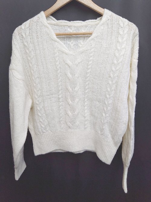 ◇ ⊇ haco! ハコ Vネック 長袖 ケーブルニット セーター サイズS アイボリー系 レディース P 【中古】