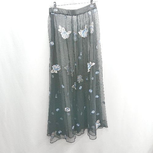 ◇ ⊂ COCODEAL ココディール シアー花柄 ウエストゴム マキシ フレアー スカート サイズM ブラック レディース E 【中古】(4)