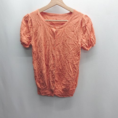 ◇ ⊂ franche lippee イチゴ柄刺? 半袖 カーディガン サイズM オレンジ レディース E 【中古】