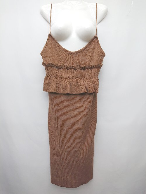 ◇ Primazel プリマゼル フリル ニット キャミソール 膝下丈 ワンピース サイズL ブラウン レディース P 【中古】