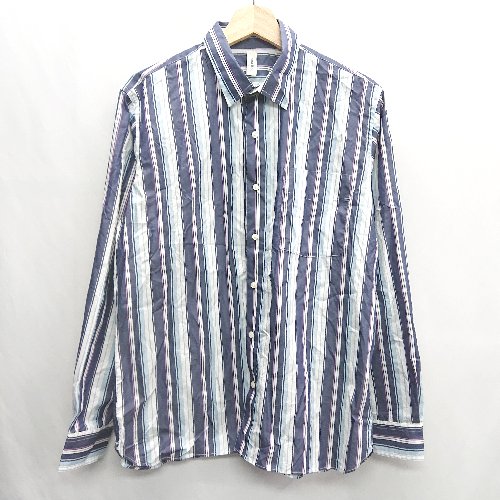 ◇ Pitta Re:) ボーダー柄 長袖 シャツ サイズM ネイビー ブルー ホワイト メンズ E 【中古】