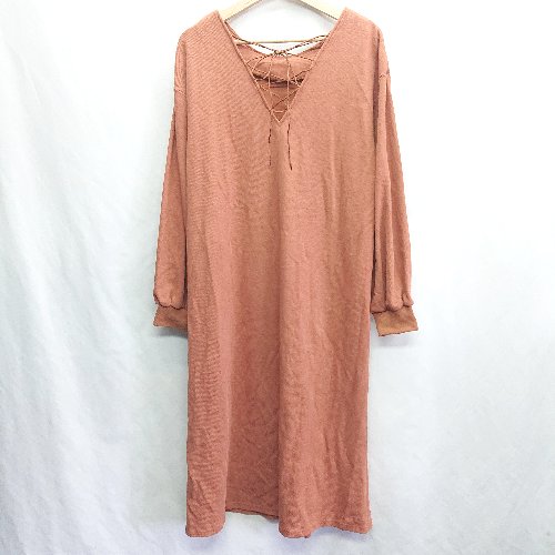 ◇ emine エミネ 長袖 ひざ下 レースアップカットワンピース サイズM ブラウン系 レディース E 【中古】