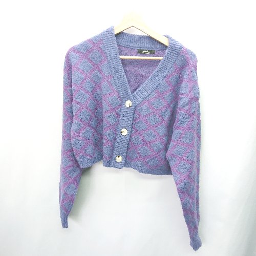 ◇ menidiom 総柄 長袖 ニットカーディガン 表記なし パープル系 レディース E 【中古】