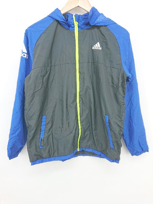 ◇ adidas アディダス 裏起毛 キッズ 子供服 長袖 ジップアップ ジャケット サイズ160 ブラック ブルー系 メンズ P 【中古】